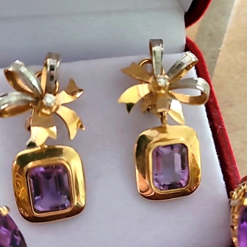 14k Vintage Purple  Ameythst Earrings - Picture 4 of 9